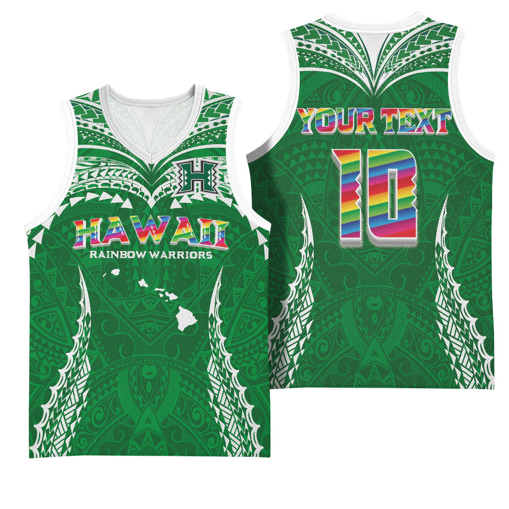 Custom Hawaii Rainbow Warriors Basketball Jersey Polynesian Motif Green Color