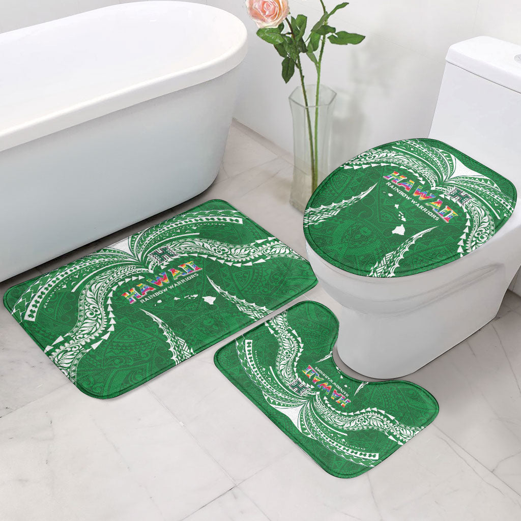 Hawaii Rainbow Warriors Bathroom Set Polynesian Motif Green Color