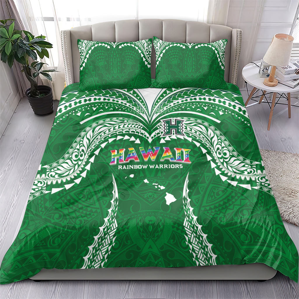 Hawaii Rainbow Warriors Bedding Set Polynesian Motif Green Color