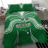 Hawaii Rainbow Warriors Bedding Set Polynesian Motif Green Color