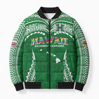 Custom Hawaii Rainbow Warriors Bomber Puffer Jacket Polynesian Motif Green Color