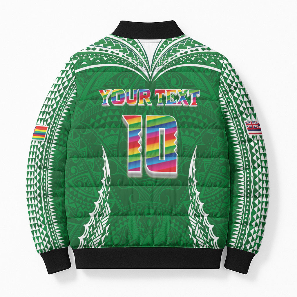 Custom Hawaii Rainbow Warriors Bomber Puffer Jacket Polynesian Motif Green Color