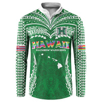 Custom Hawaii Rainbow Warriors Button Sweatshirt Polynesian Motif Green Color