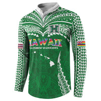 Custom Hawaii Rainbow Warriors Button Sweatshirt Polynesian Motif Green Color