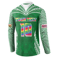 Custom Hawaii Rainbow Warriors Button Sweatshirt Polynesian Motif Green Color