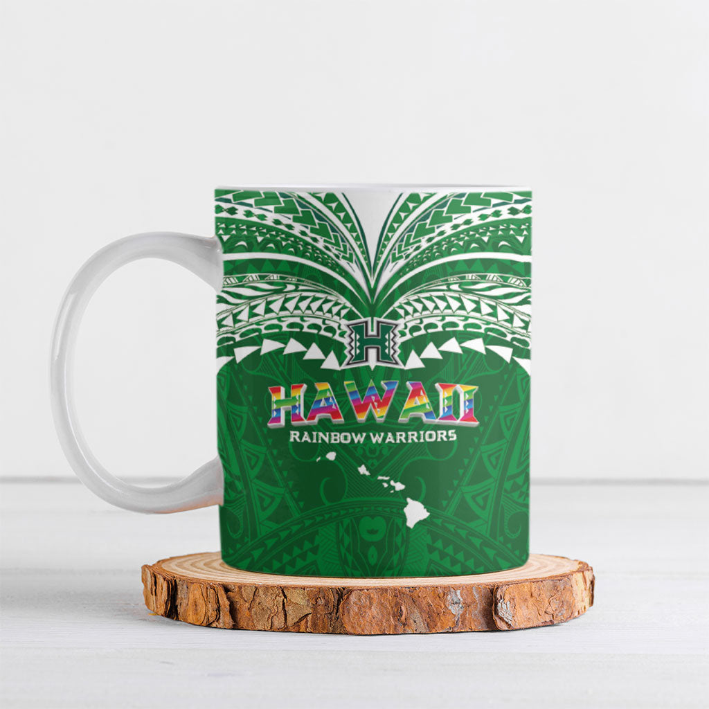 Custom Hawaii Rainbow Warriors Ceramic Mug Polynesian Motif Green Color