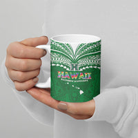 Custom Hawaii Rainbow Warriors Ceramic Mug Polynesian Motif Green Color