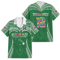 Custom Hawaii Rainbow Warriors Family Matching Long Sleeve Bodycon Dress and Hawaiian Shirt Polynesian Motif Green Color