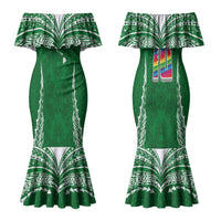 Custom Hawaii Rainbow Warriors Family Matching Mermaid Dress and Hawaiian Shirt Polynesian Motif Green Color