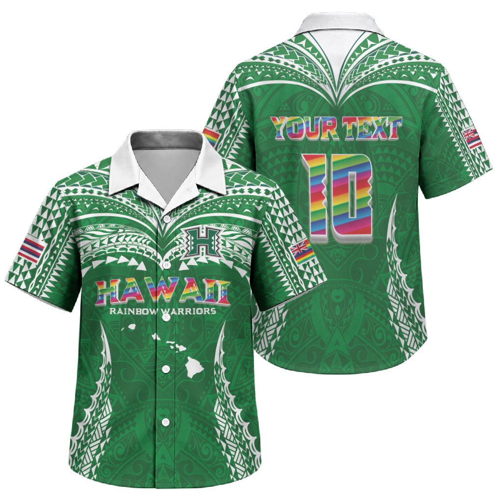 Custom Hawaii Rainbow Warriors Family Matching Mermaid Dress and Hawaiian Shirt Polynesian Motif Green Color