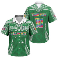 Custom Hawaii Rainbow Warriors Family Matching Off The Shoulder Long Sleeve Dress and Hawaiian Shirt Polynesian Motif Green Color
