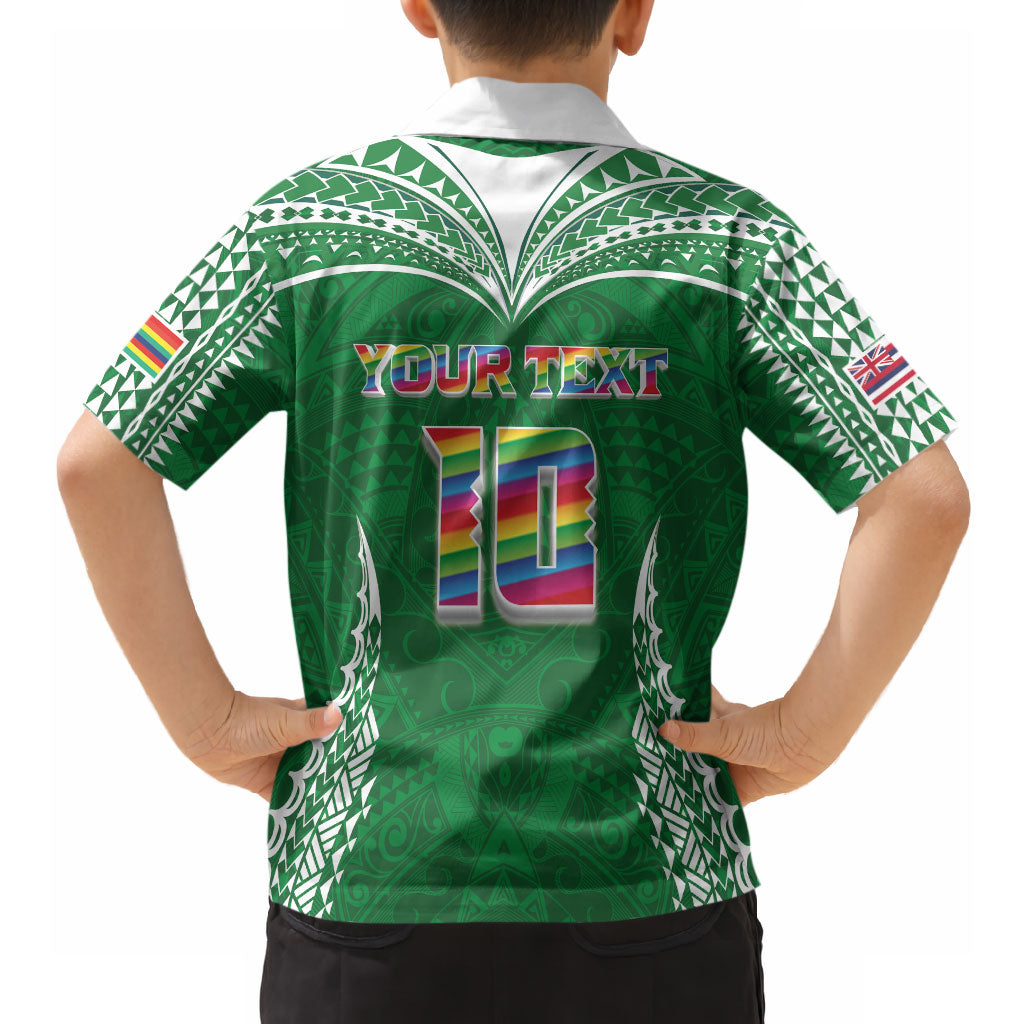 Custom Hawaii Rainbow Warriors Hawaiian Shirt Polynesian Motif Green Color