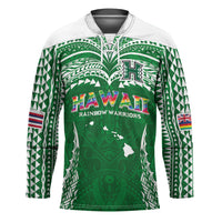 Custom Hawaii Rainbow Warriors Hockey Jersey Polynesian Motif Green Color
