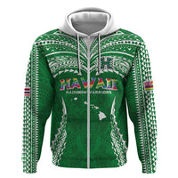 Custom Hawaii Rainbow Warriors Hoodie Polynesian Motif Green Color