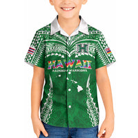 Custom Hawaii Rainbow Warriors Kid Hawaiian Shirt Polynesian Motif Green Color