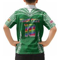 Custom Hawaii Rainbow Warriors Kid Hawaiian Shirt Polynesian Motif Green Color