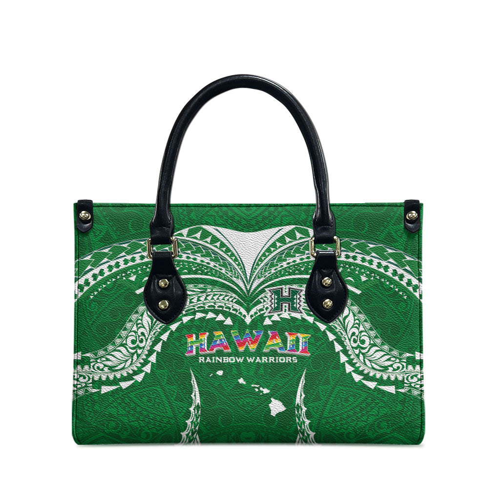 Hawaii Rainbow Warriors Leather Bag Polynesian Motif Green Color