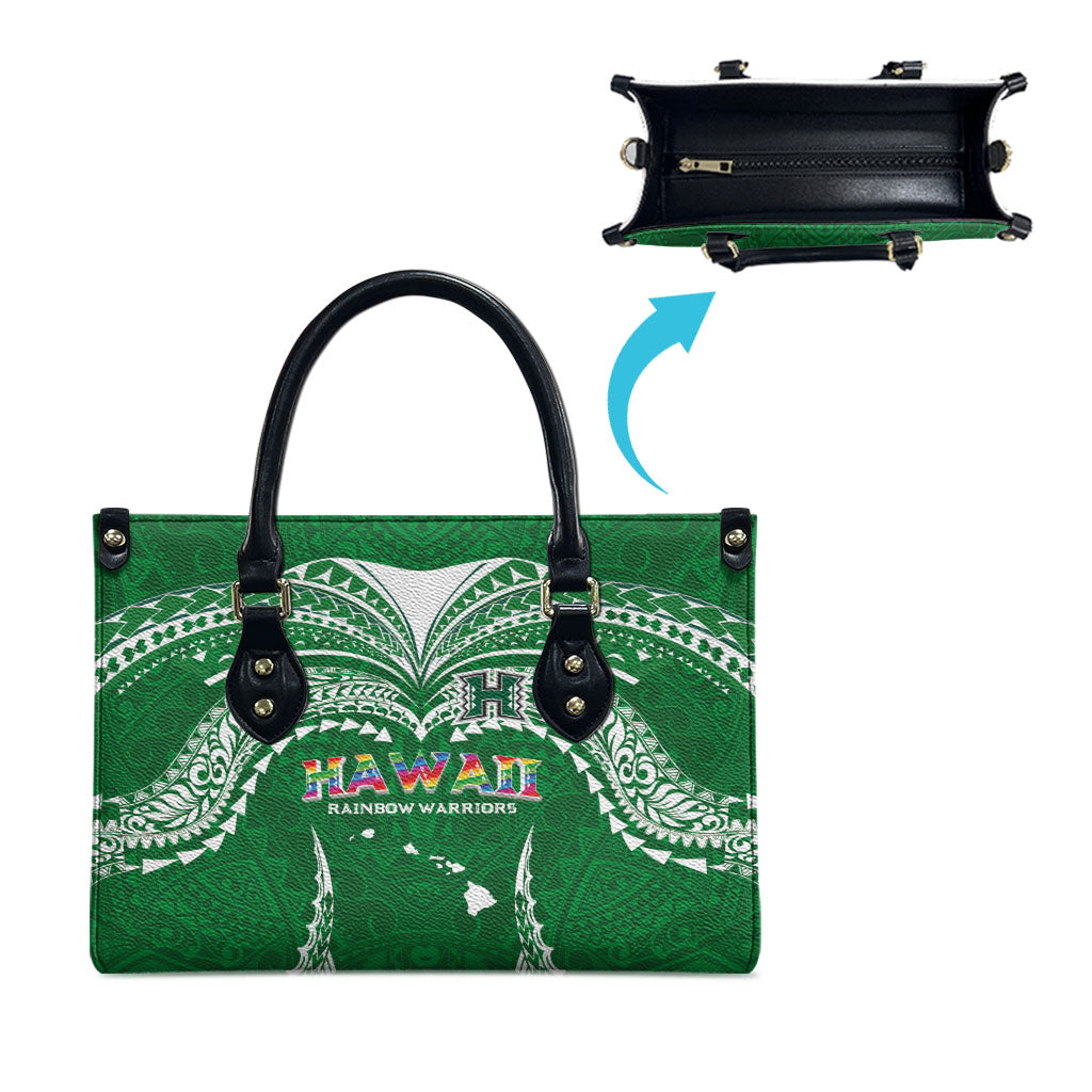 Hawaii Rainbow Warriors Leather Bag Polynesian Motif Green Color