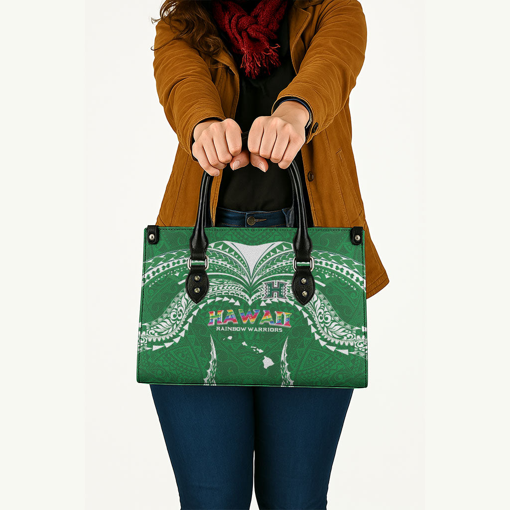 Hawaii Rainbow Warriors Leather Bag Polynesian Motif Green Color