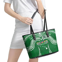 Hawaii Rainbow Warriors Leather Tote Bag Polynesian Motif Green Color