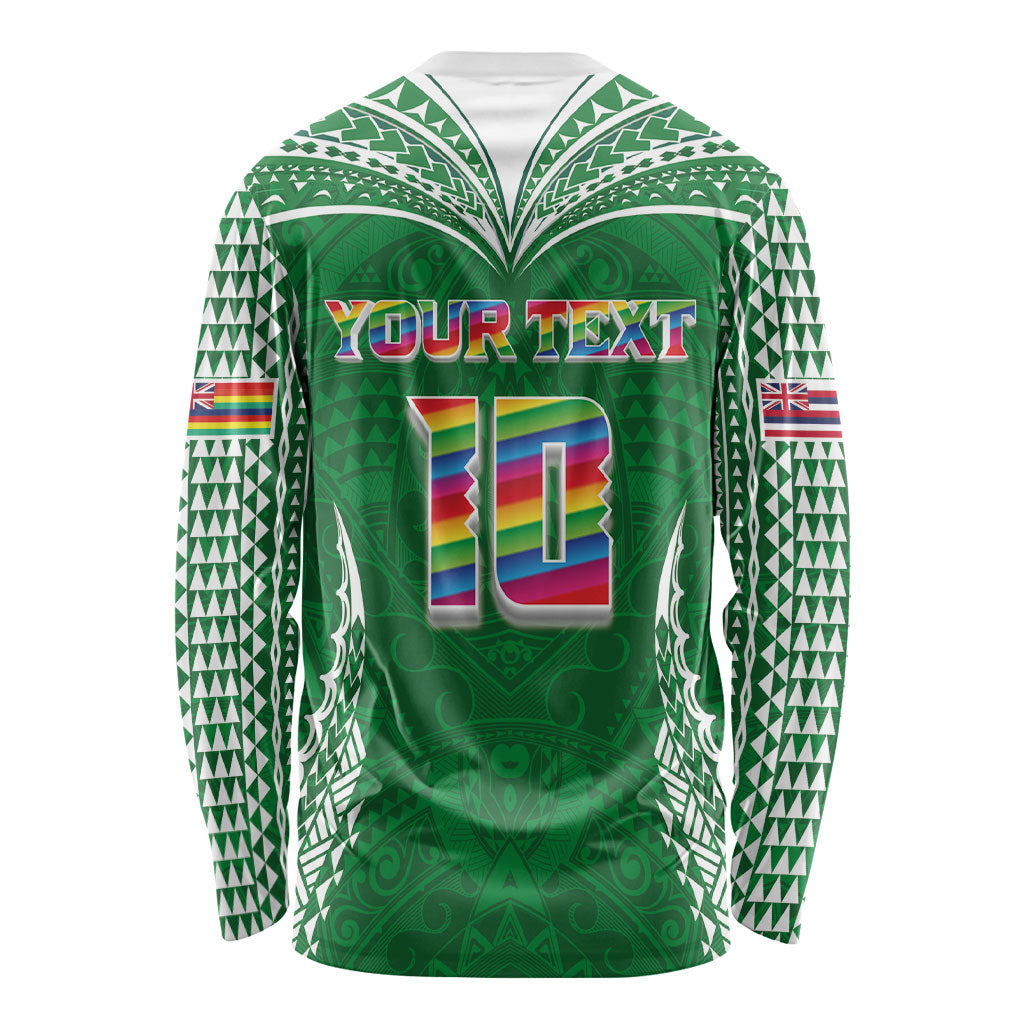 Custom Hawaii Rainbow Warriors Long Sleeve Shirt Polynesian Motif Green Color