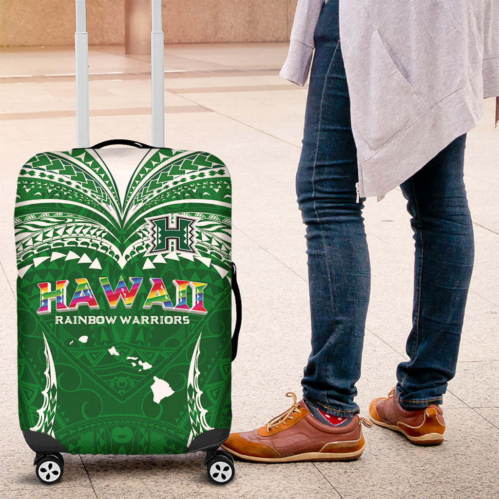 Hawaii Rainbow Warriors Luggage Cover Polynesian Motif Green Color