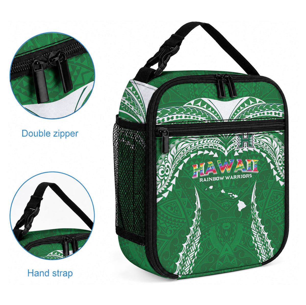 Hawaii Rainbow Warriors Lunch Bag Polynesian Motif Green Color