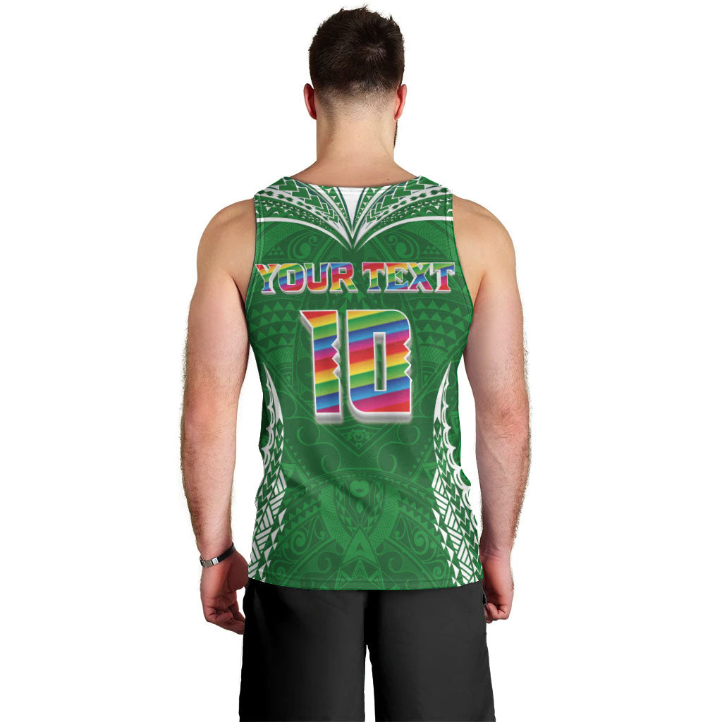 Custom Hawaii Rainbow Warriors Men Tank Top Polynesian Motif Green Color