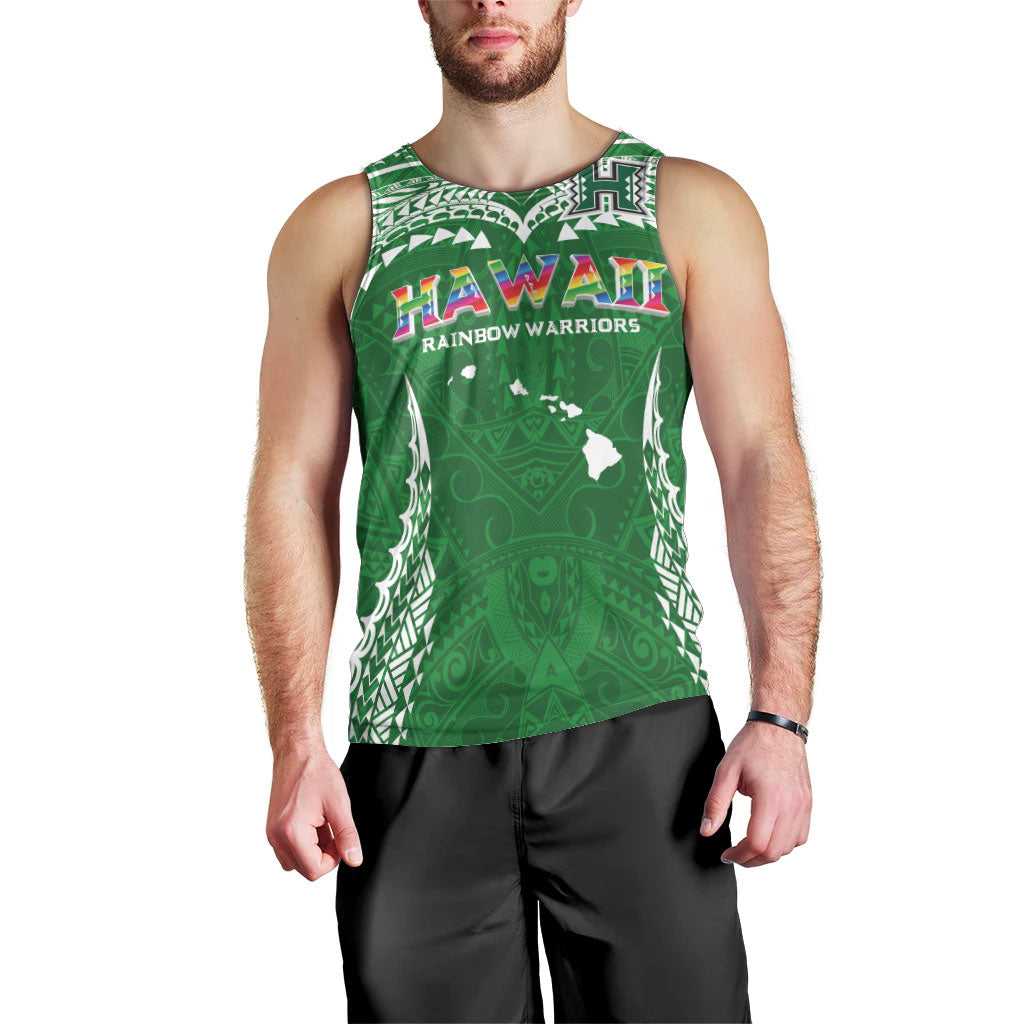 Custom Hawaii Rainbow Warriors Men Tank Top Polynesian Motif Green Color