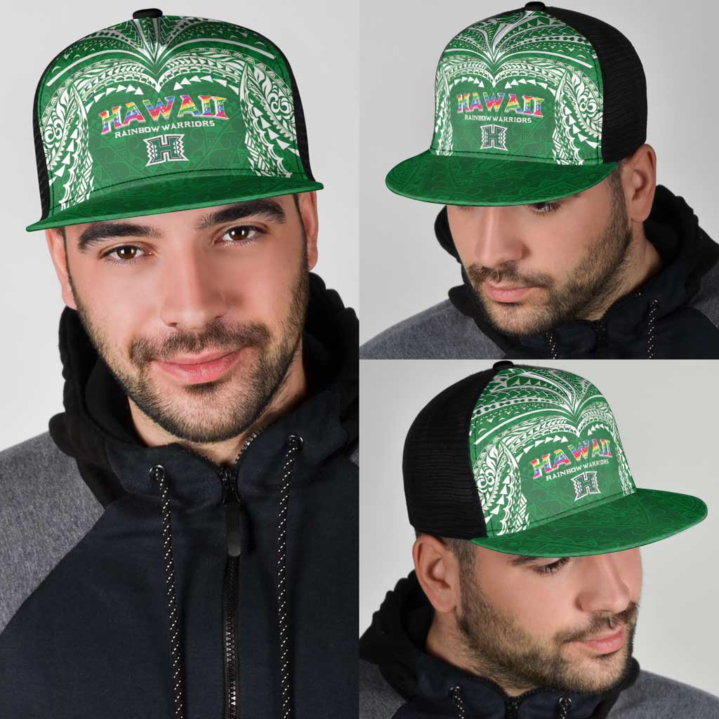 Hawaii Rainbow Warriors Mesh Trucker Cap Polynesian Motif Green Color