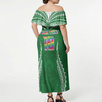 Custom Hawaii Rainbow Warriors Off Shoulder Maxi Dress Polynesian Motif Green Color