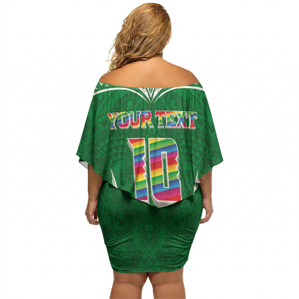 Custom Hawaii Rainbow Warriors Off Shoulder Short Dress Polynesian Motif Green Color