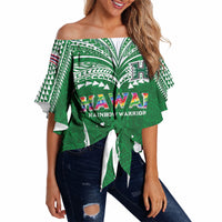 Custom Hawaii Rainbow Warriors Off Shoulder Wrap Waist Top Polynesian Motif Green Color