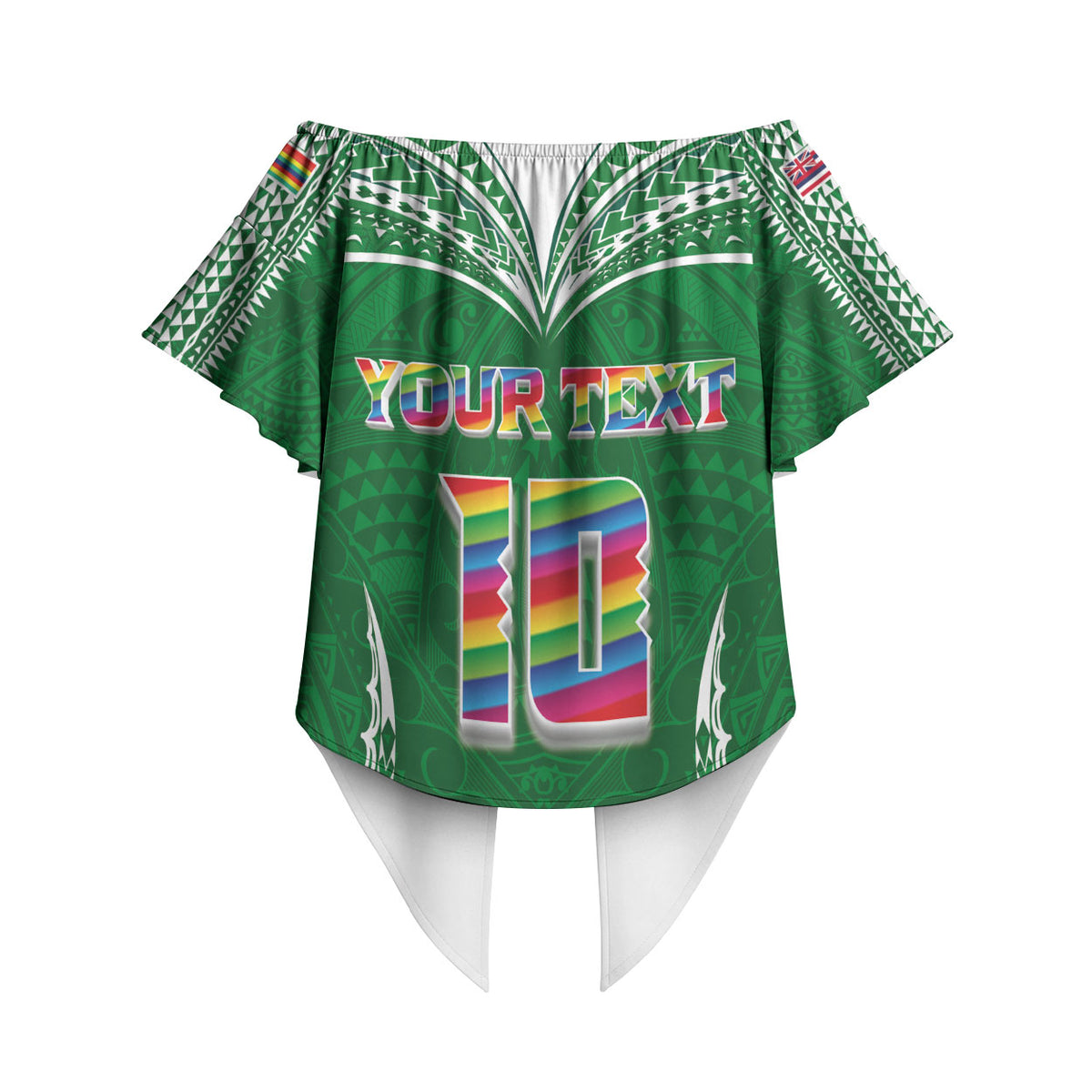 Custom Hawaii Rainbow Warriors Off Shoulder Wrap Waist Top Polynesian Motif Green Color