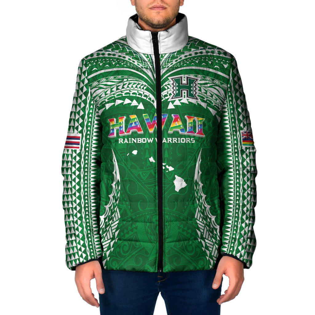 Custom Hawaii Rainbow Warriors Padded Jacket Polynesian Motif Green Color