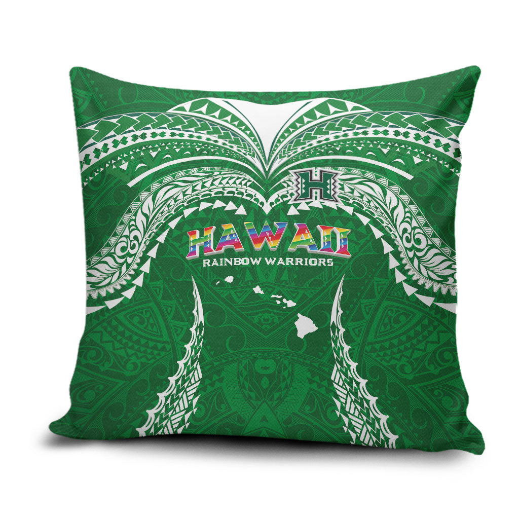 Hawaii Rainbow Warriors Pillow Cover Polynesian Motif Green Color