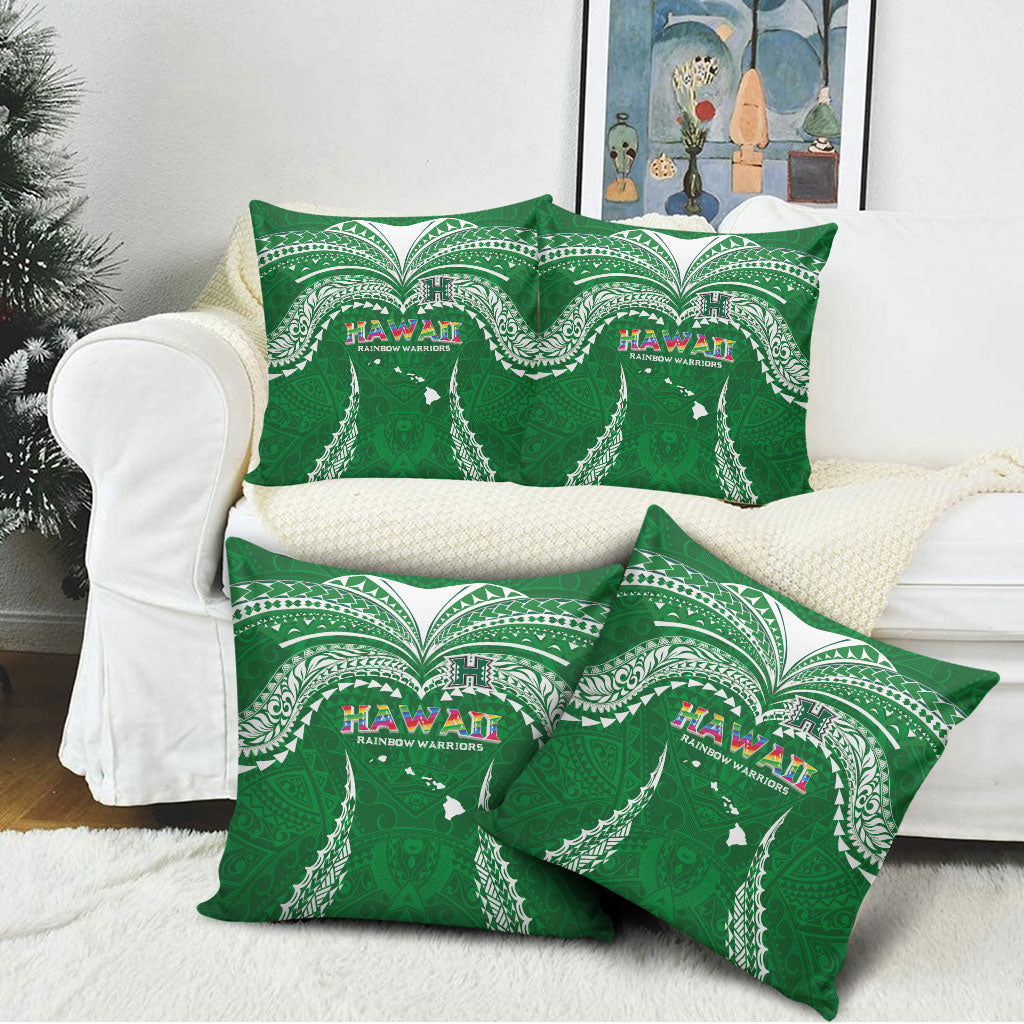Hawaii Rainbow Warriors Pillow Cover Polynesian Motif Green Color