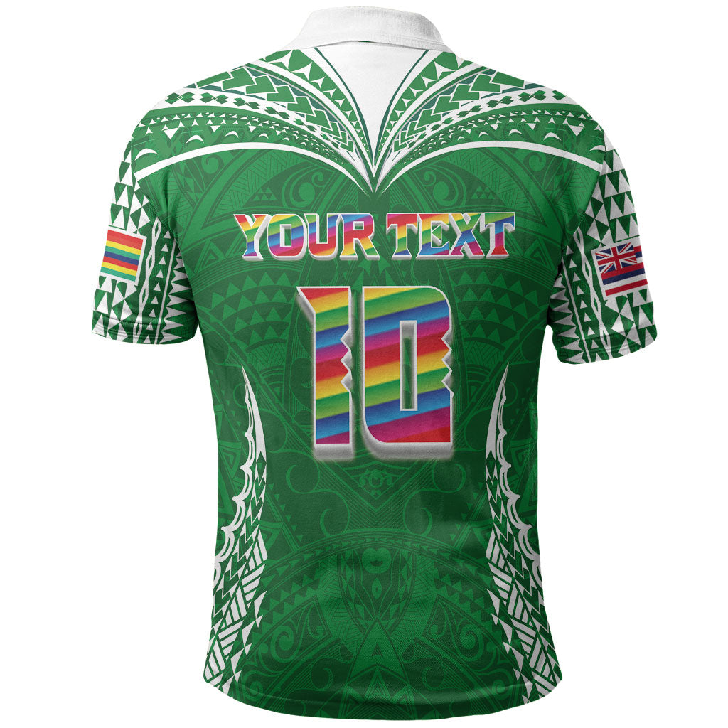 Custom Hawaii Rainbow Warriors Polo Shirt Polynesian Motif Green Color