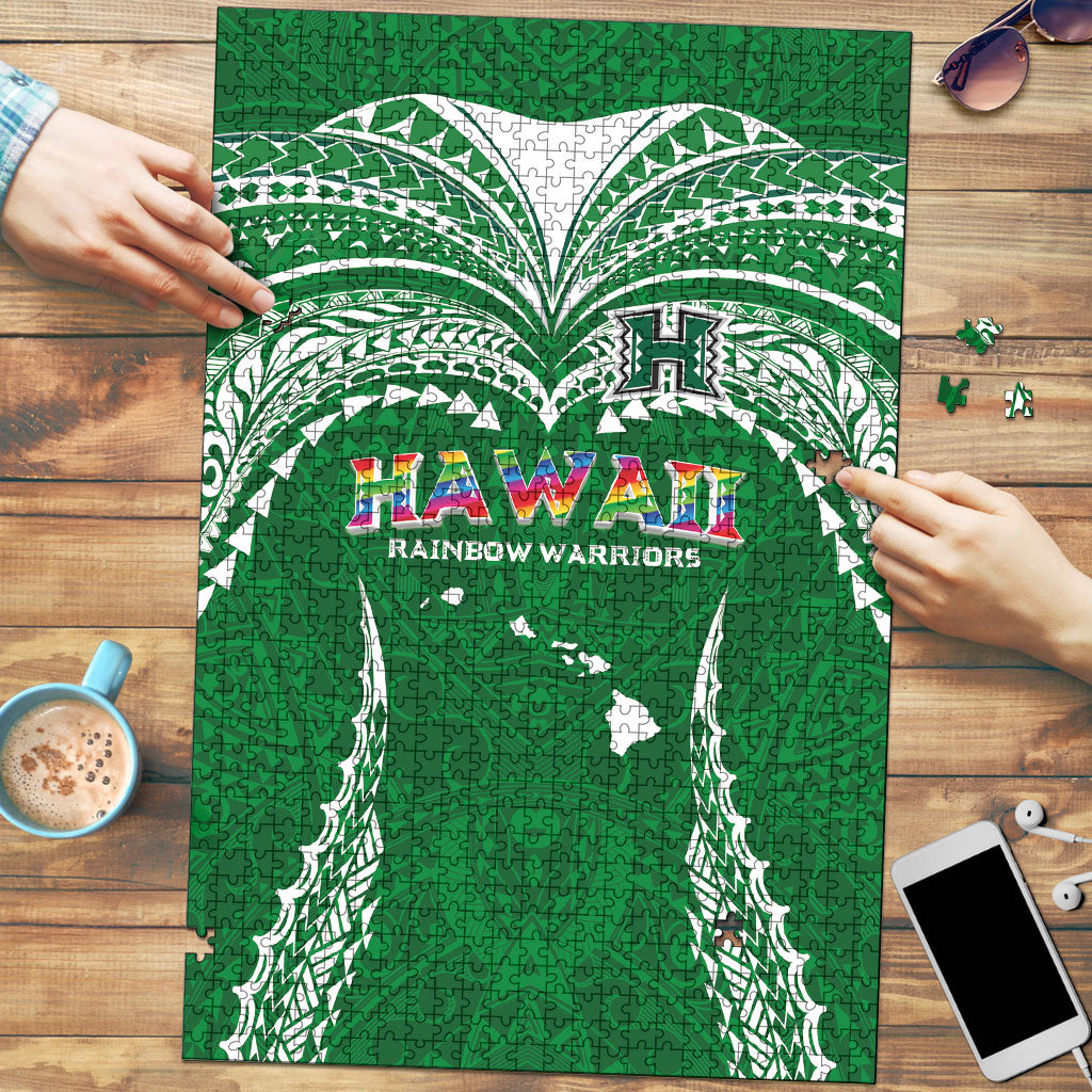 Hawaii Rainbow Warriors Puzzle Polynesian Motif Green Color