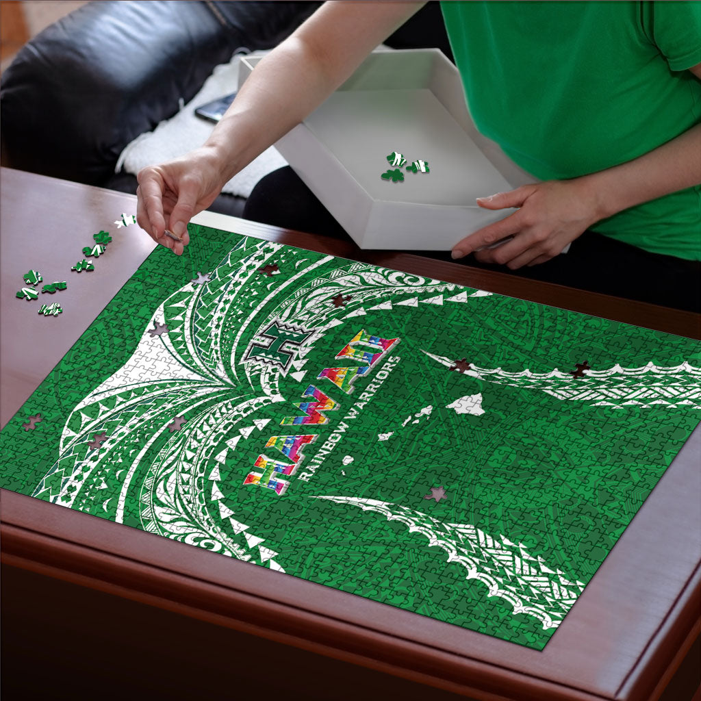 Hawaii Rainbow Warriors Puzzle Polynesian Motif Green Color