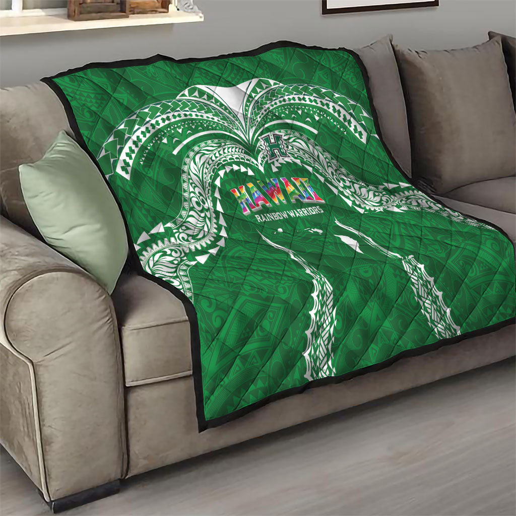 Hawaii Rainbow Warriors Quilt Polynesian Motif Green Color