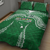 Hawaii Rainbow Warriors Quilt Bed Set Polynesian Motif Green Color
