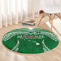 Hawaii Rainbow Warriors Round Carpet Polynesian Motif Green Color