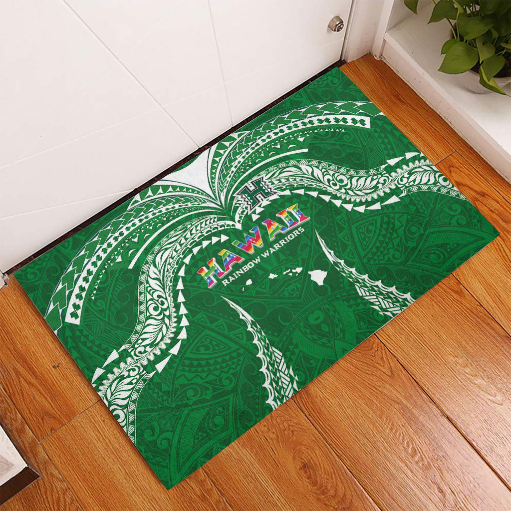 Hawaii Rainbow Warriors Rubber Doormat Polynesian Motif Green Color