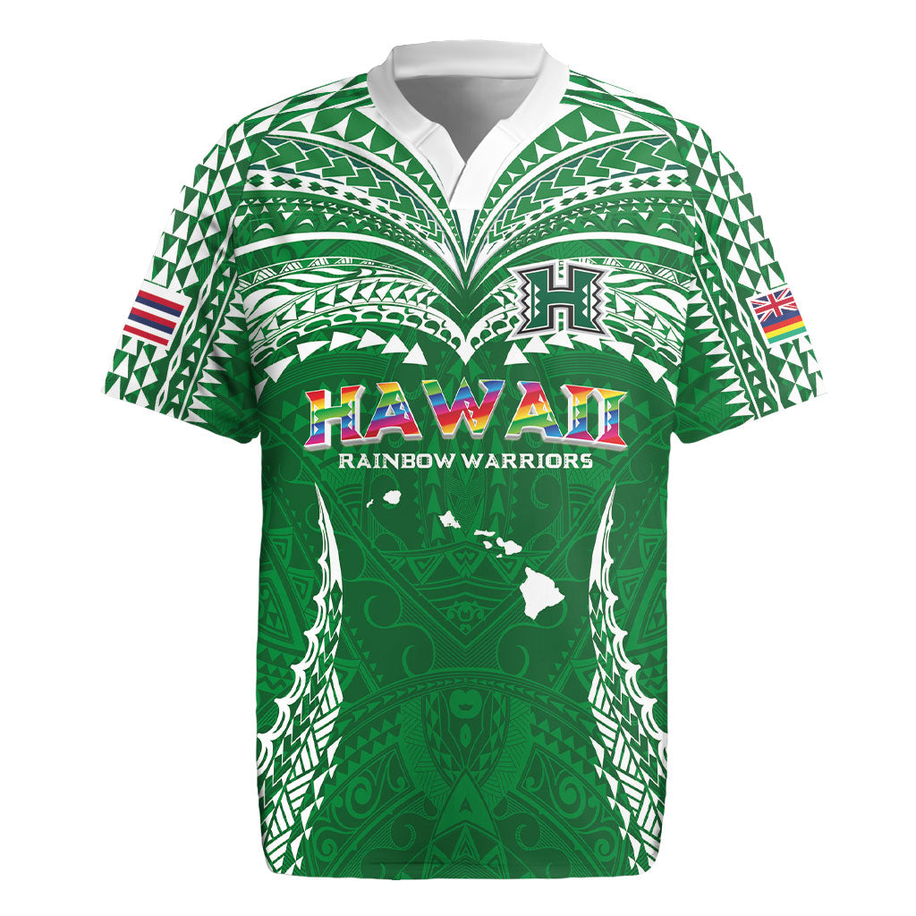 Custom Hawaii Rainbow Warriors Rugby Jersey Polynesian Motif Green Color