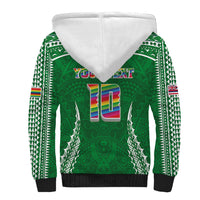 Custom Hawaii Rainbow Warriors Sherpa Hoodie Polynesian Motif Green Color