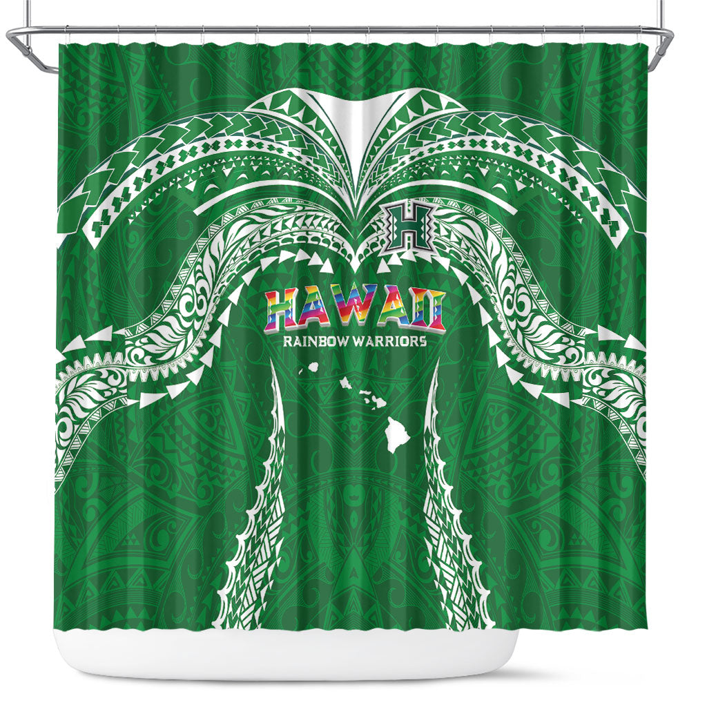 Hawaii Rainbow Warriors Shower Curtain Polynesian Motif Green Color