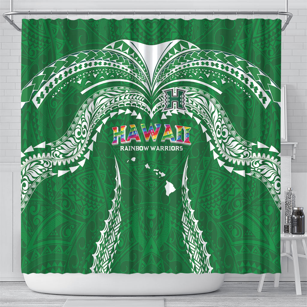 Hawaii Rainbow Warriors Shower Curtain Polynesian Motif Green Color