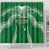 Hawaii Rainbow Warriors Shower Curtain Polynesian Motif Green Color