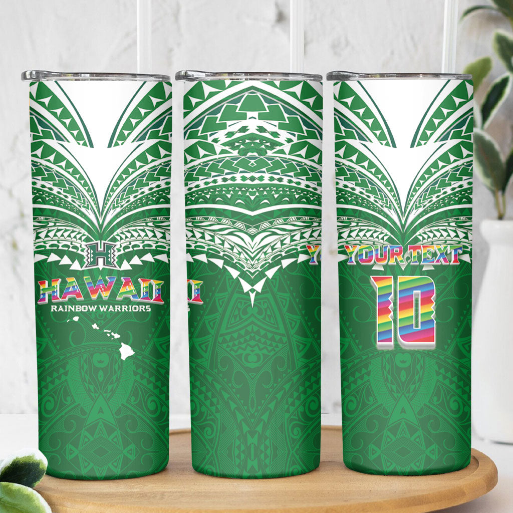 Custom Hawaii Rainbow Warriors Skinny Tumbler Polynesian Motif Green Color